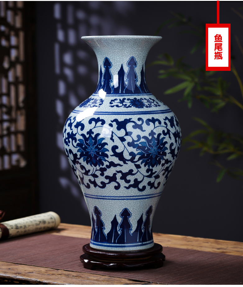 Jingdezhen porcelain ceramic large blue and white porcelain vase guanyao new Chinese style household furnishing articles archaize sitting room adornment