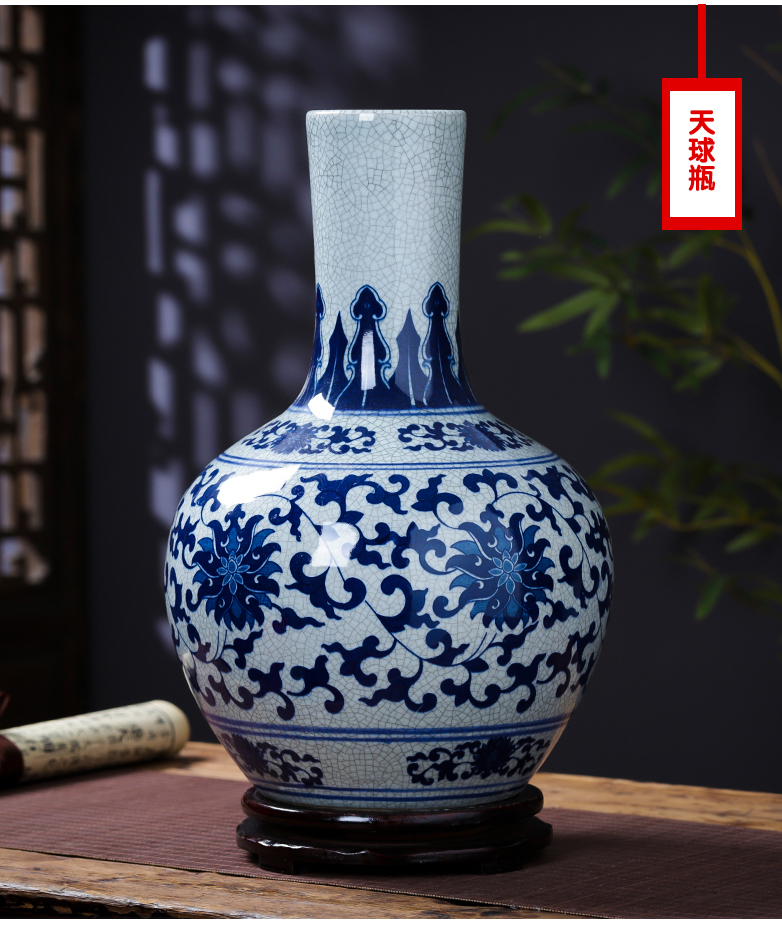 Jingdezhen porcelain ceramic large blue and white porcelain vase guanyao new Chinese style household furnishing articles archaize sitting room adornment