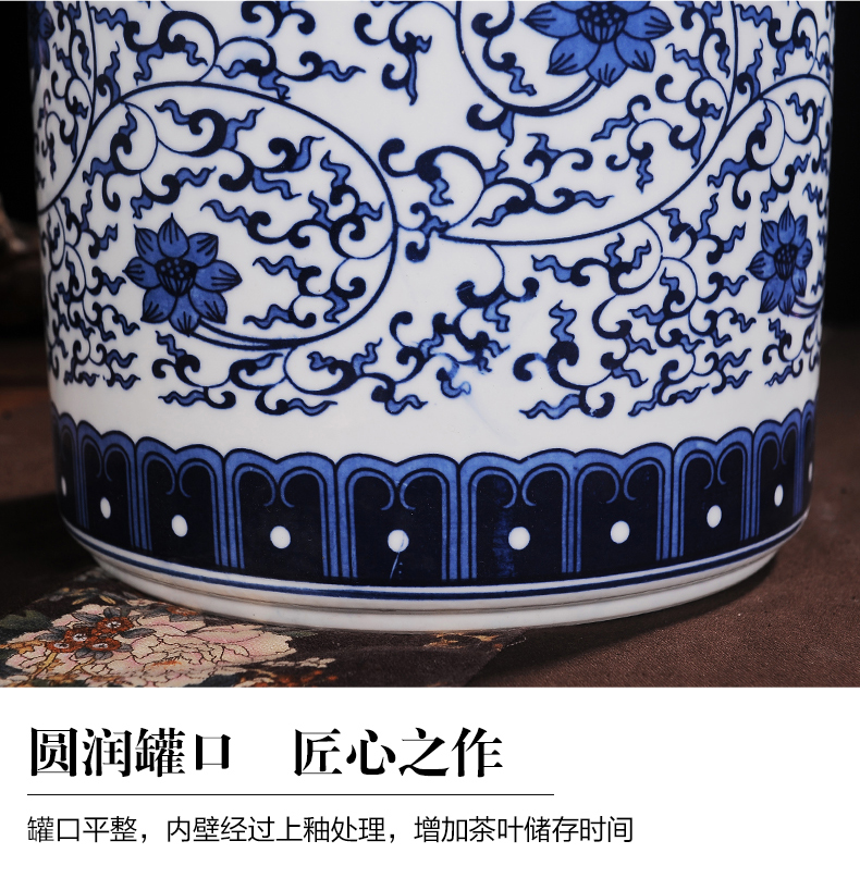 Jingdezhen blue and white porcelain tea pot restoring ancient ways chinaware furnishing articles large tea cake with cover tank storage tank receive a jar