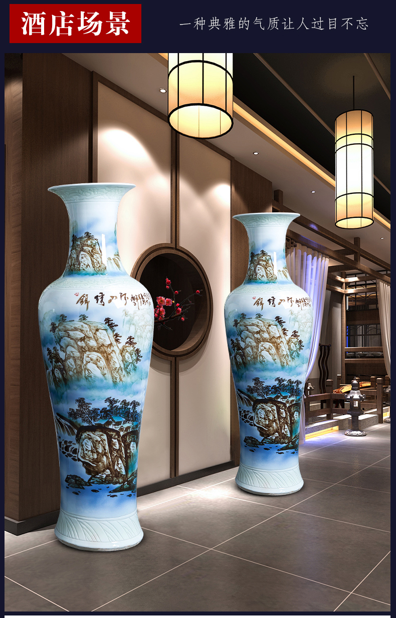 Hand - made ground landscape big vase of blue and white porcelain of jingdezhen ceramics home sitting room decoration to the hotel opening furnishing articles