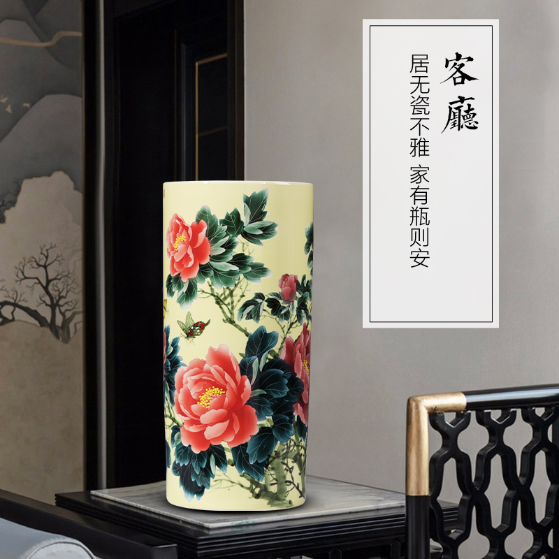 Jingdezhen ceramics hand - made vases straight cylinder large high ground Chinese style home sitting room adornment is placed