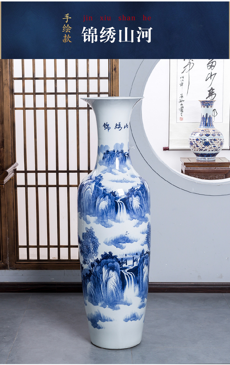 Jingdezhen ceramics hand - made extra large blue and white porcelain vases, new Chinese style household hotel ground adornment furnishing articles