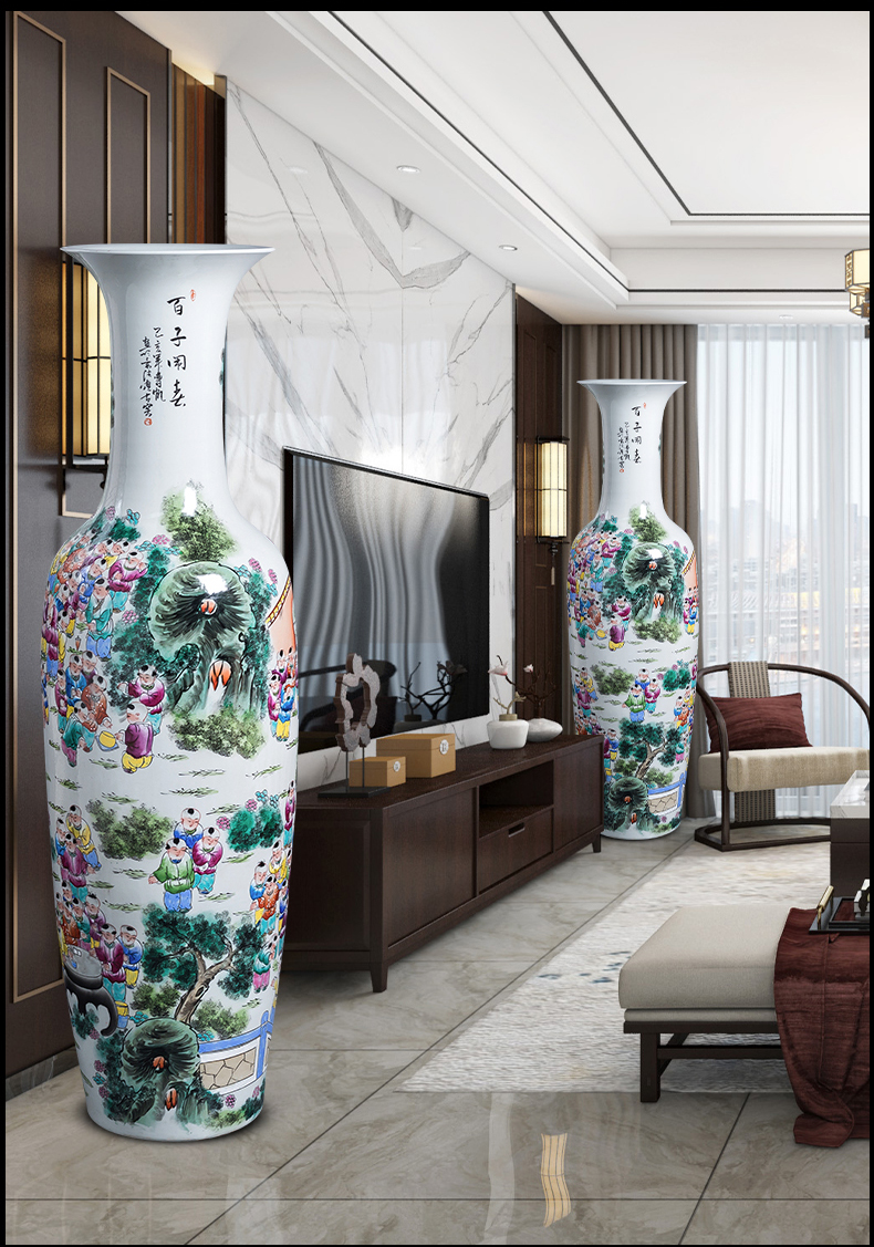 Jingdezhen porcelain ceramic hand - made lad make spring hotel home sitting room adornment is placed large ground vase