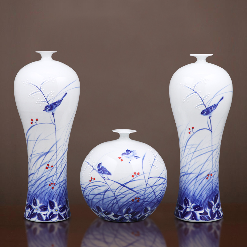 Jingdezhen ceramics hand - made of blue and white porcelain vase furnishing articles of new Chinese style household living room TV ark adornment arranging flowers
