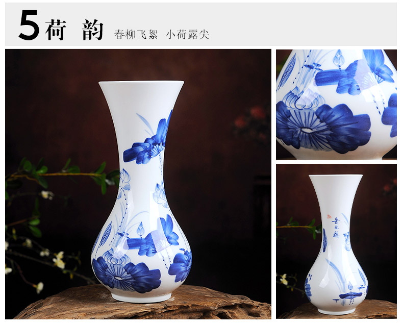 Jingdezhen ceramics hand - made hydroponic flower, the flower of blue and white porcelain bottle arranging flowers is placed Chinese style household act the role ofing is tasted in the living room