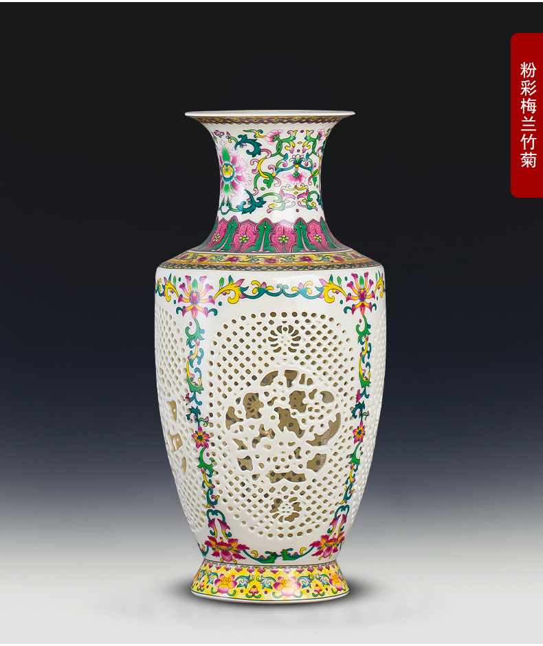 Jingdezhen blue and white ceramics powder enamel hollow - out the vase modern home flower arranging rich ancient frame sitting room adornment is placed