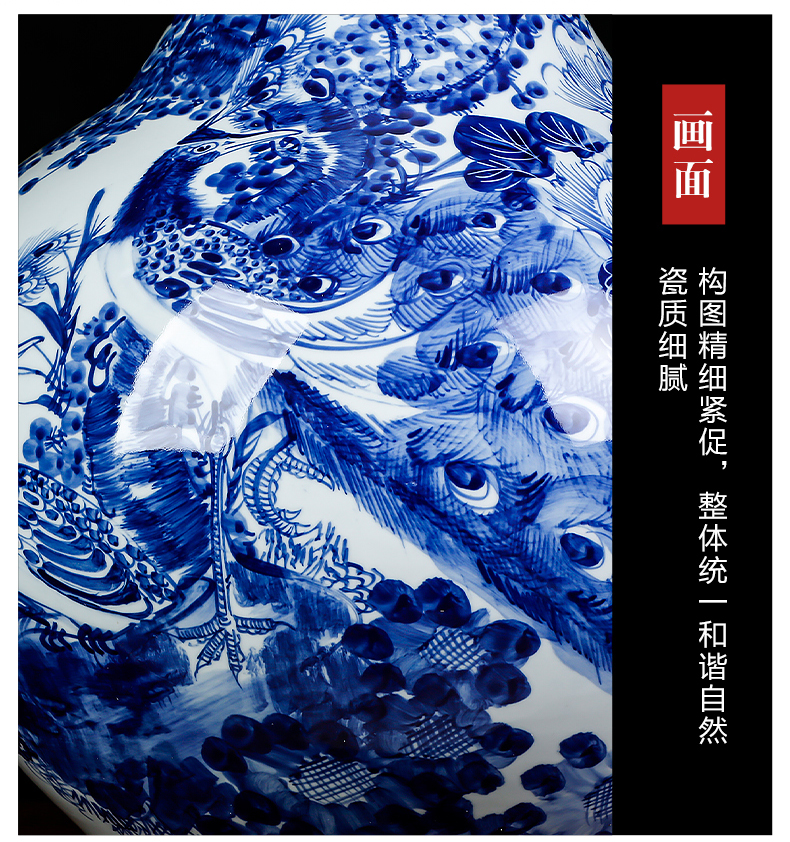 Jingdezhen ceramics hand - made archaize large blue and white porcelain vase sitting room ground study of new Chinese style household furnishing articles