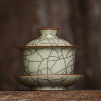 Longquan Sacai bowl tea cup single ceramic celadon Gao kiln pure hand ice crack can raise tea bowl home high-end