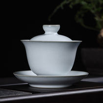 Longquan pure handmade three cups Cup home Kung Fu Tea Bowl single ceramic Ru kiln moon white ice crack can be kept