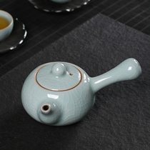 Longquan celadon side pot teapot single pot creative ice crack ceramic kung fu tea set Japanese anti-scalding tea home