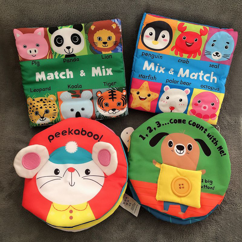 Export single animal face matching baby sound paper cloth book peek-a-boo baby cognitive puzzle rattle BB toy