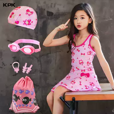 Children's bathing suit Girls one-piece princess skirt flat angle cute student middle school girl girl hot spring swimsuit set