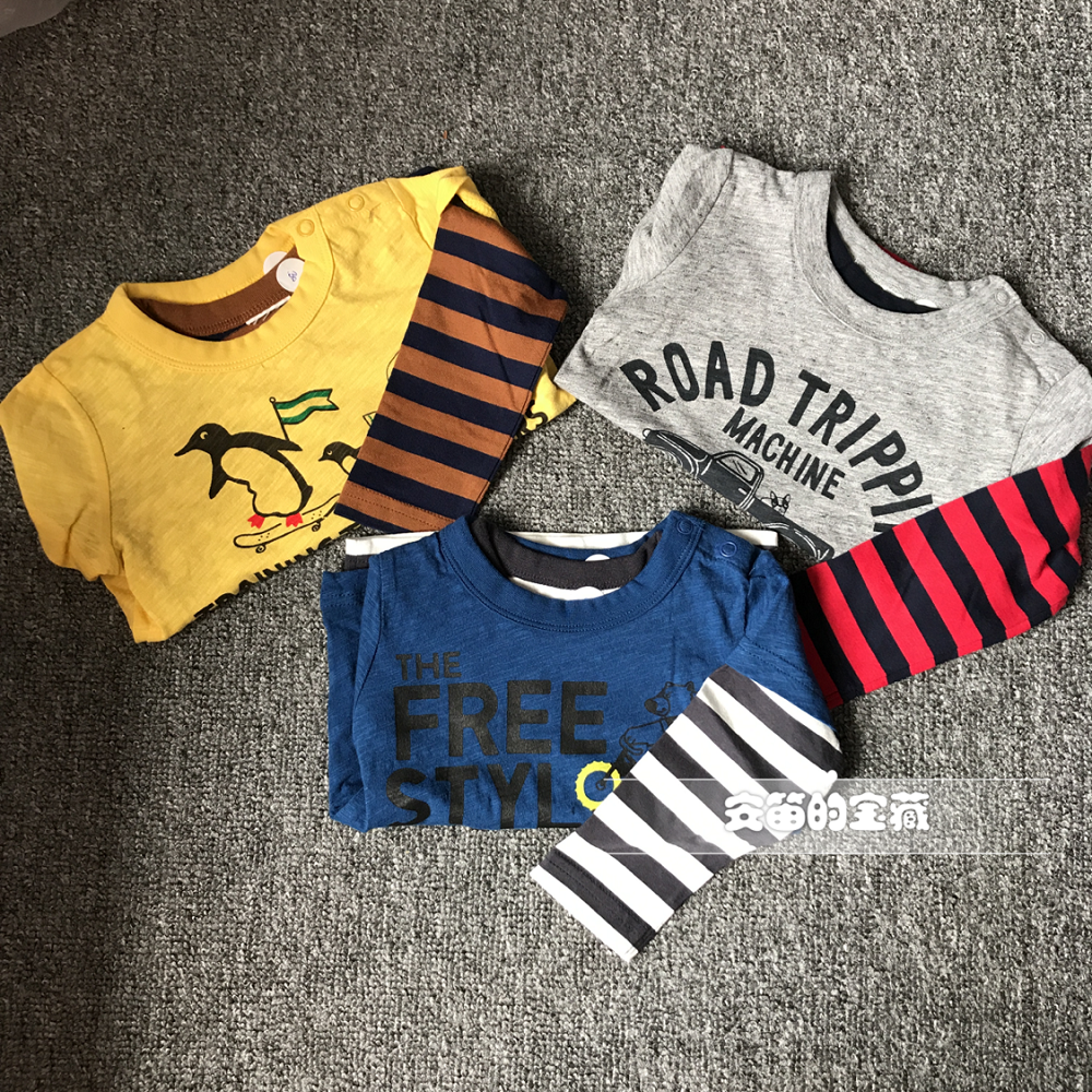 Clear Barn Outlet Japan New Infant Child Tide Boy Long Sleeve Short Sleeve Two-piece Blouse Can Be Detached For Spring And Autumn