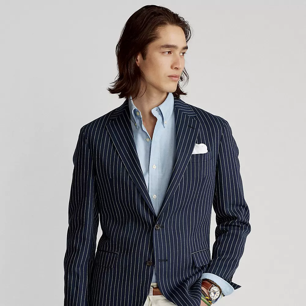 Платяной костюм Spot POLO RL португальская шерсть льняное узор INDIGO синяя краска slim костюмы RRL