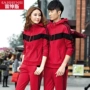 Mùa xuân và mùa thu Cặp đôi thể thao Bộ áo len nam dài tay Bộ mũ trùm đầu Nữ chạy bộ thể thao giản dị Màu đỏ bộ adidas nam mùa đông