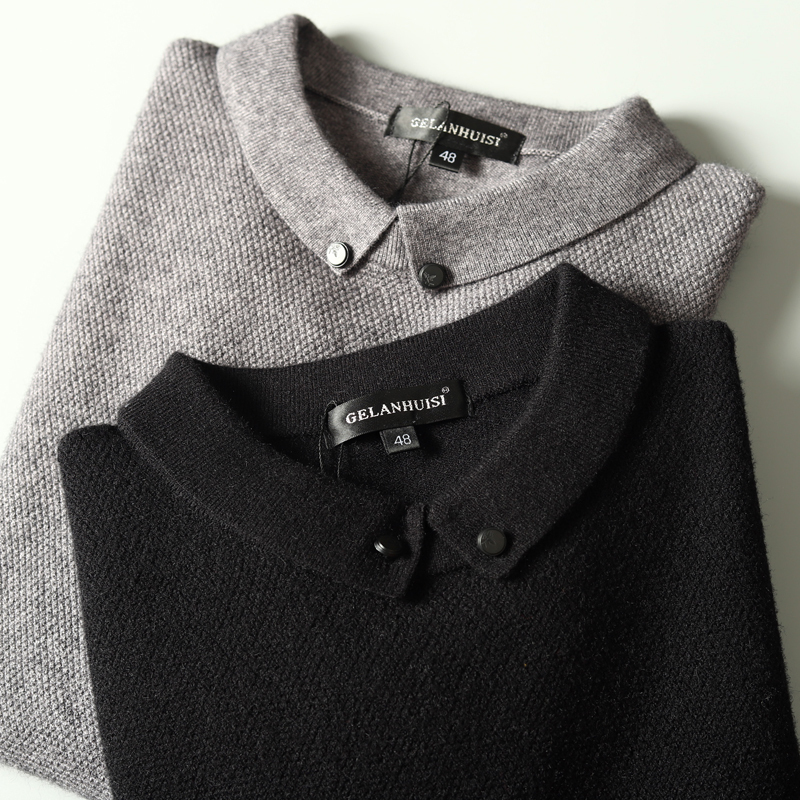 Elegant and Classy High-End Mink Wool, Rabbit Fur + Wool, Warm and Thick, Men's Solid Color Turn-Down Collar Knitted Long-Sleeve Sweater