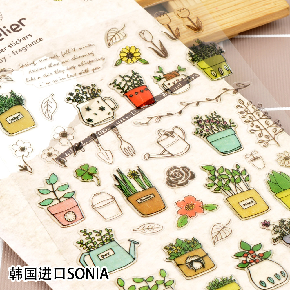 South Korean SONIA hand ledger small sticker multimeat plant flower and grass crystal gel solid 3D decoration DIY waterproof paste