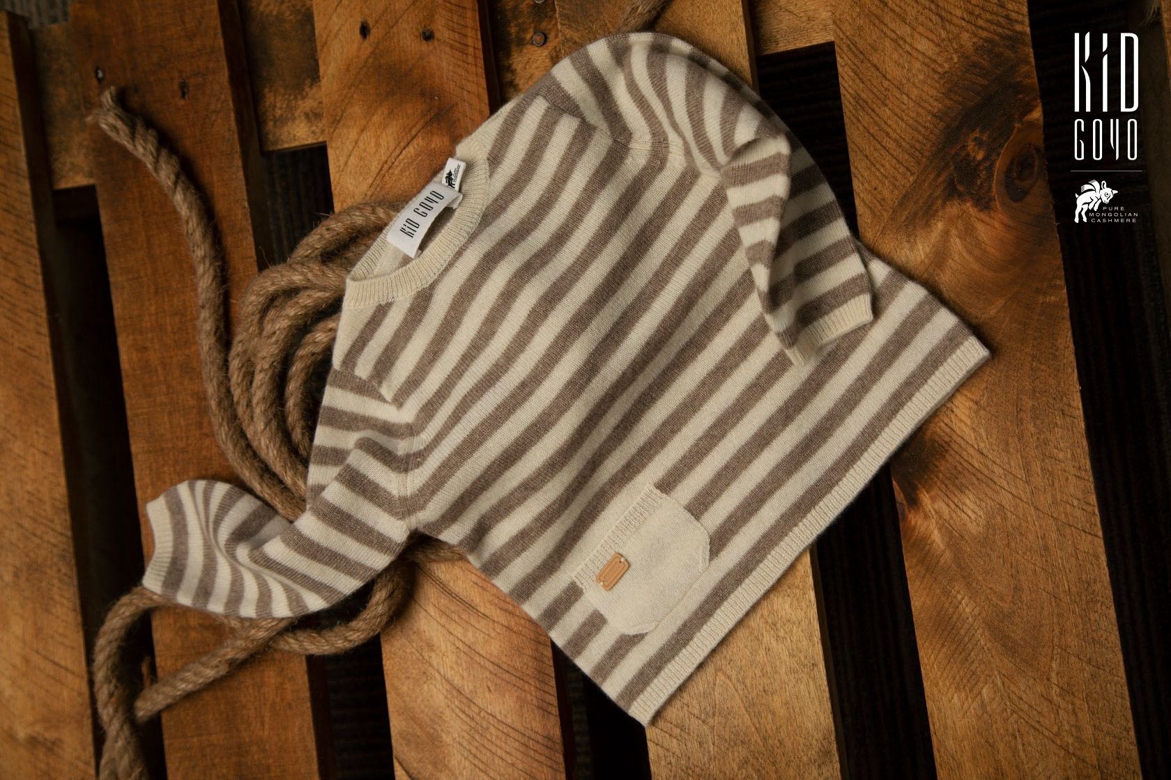 (Spot) Mongolian Cashmere GOBI Kids Cashmere Shirt Soft Skin Sticky MUJI Wind Newborn Striped Top