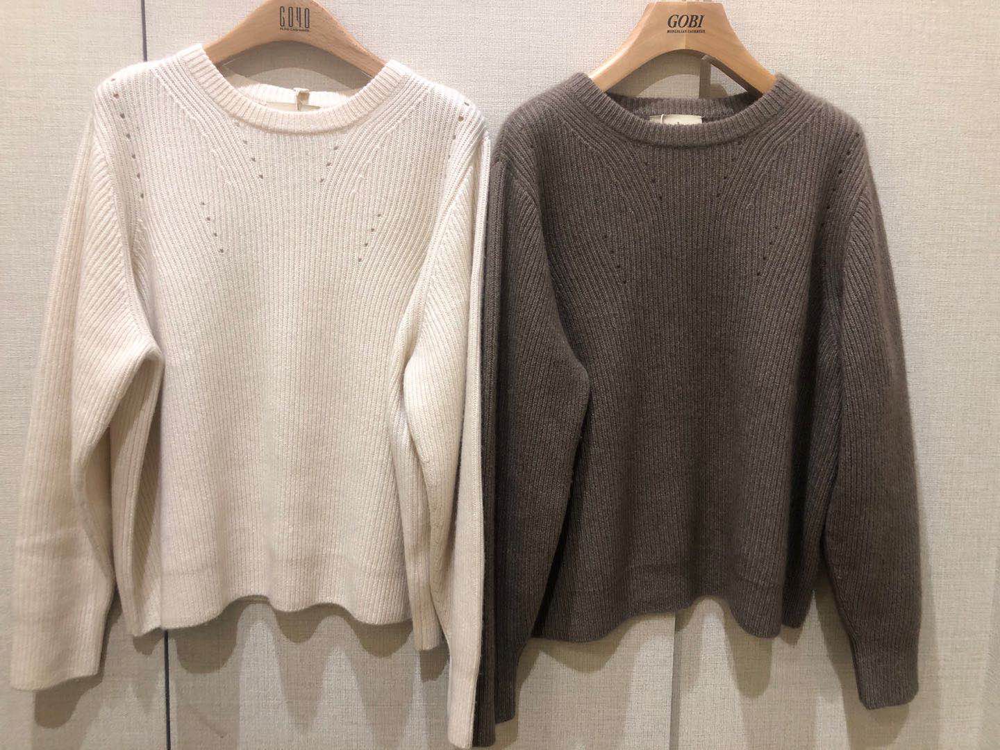 Mongolian GOBI Cashmere Herders series striped hollow 2 color bat sleeve cashmere shirt