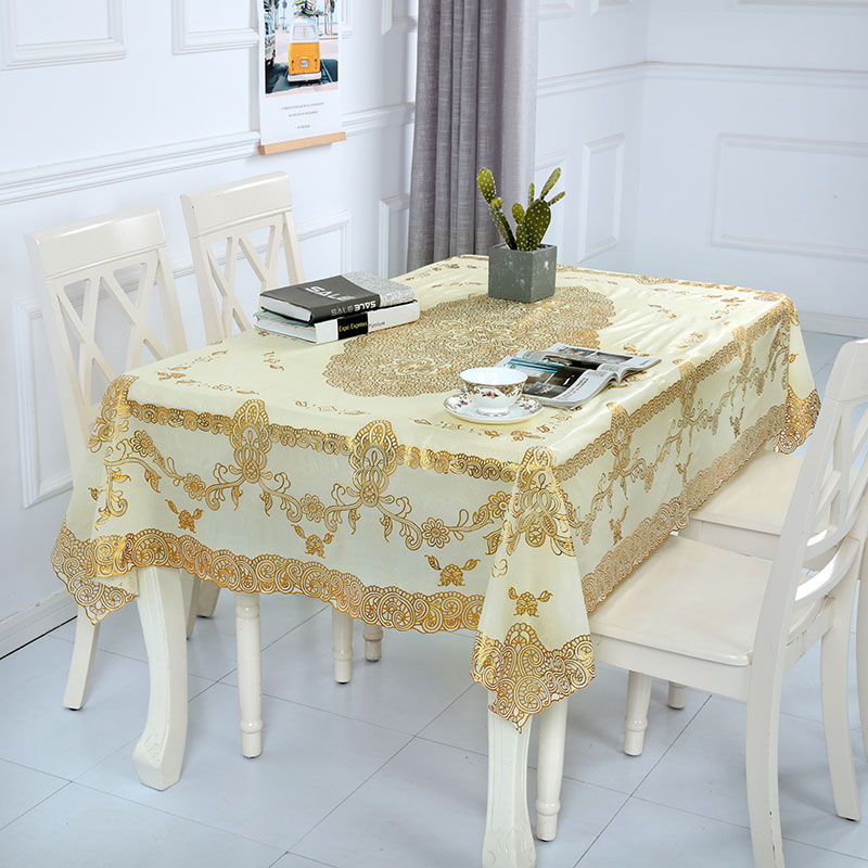 Tablecloth Waterproof oil-proof leave-wash PVC rectangular European hot stamping household table tablecloth Coffee table cloth plastic table mat