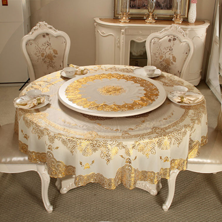 Round table with turntable table cloth waterproof anti-oil wash home pvc European style double round swivel table tablectable cloth table cushion