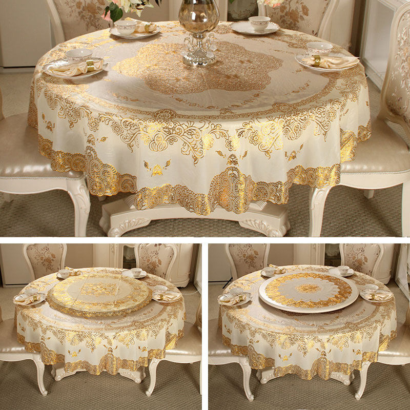 Round tablecloth waterproof anti-scalding anti-oil no-wash PVC round 180 table mat turntable mat set European style home dining tablecloth