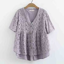 Middle-aged moms clothes blouses big code loose and fake two lace blouses fashion temperament 40 year old Summer minus women