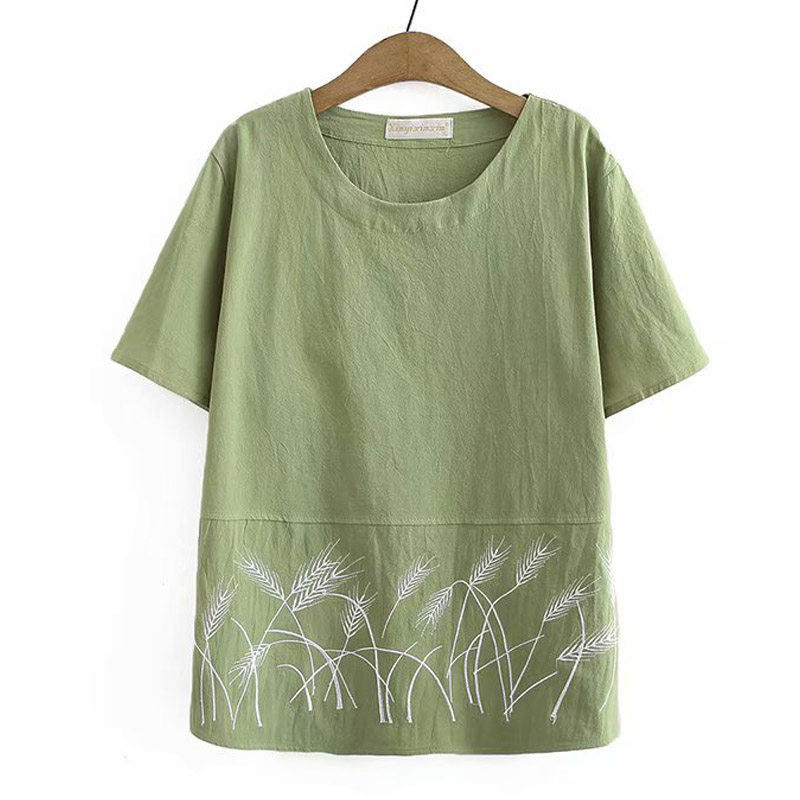 Mom T-shirt Summer size Sizes Loose Women's Dress Barley Embroidered Fashion Temperament 100 Hitch T-shirt Woman in a T-shirt