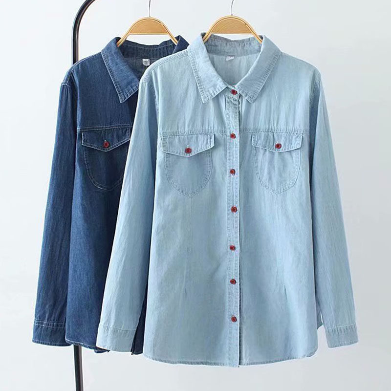 Spring Autumn Clothing Middle Aged Mother Blouse Large Size Dress Mid-Length Version Denim Shirt Fashion 100 Hitch Retro Shirt Jacket