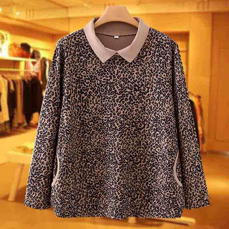 Middle - aged mother wears a clothes in the spring and fall of 2020 BAO WEN long sleeve blouse cotton knitting temperament large T - shirt