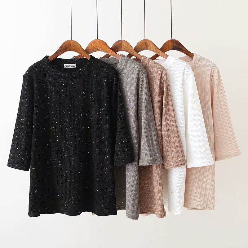 Middle-aged woman Mother Base shirt coat plus fat plus size sleeve loose slim casual spring summer T-shirt