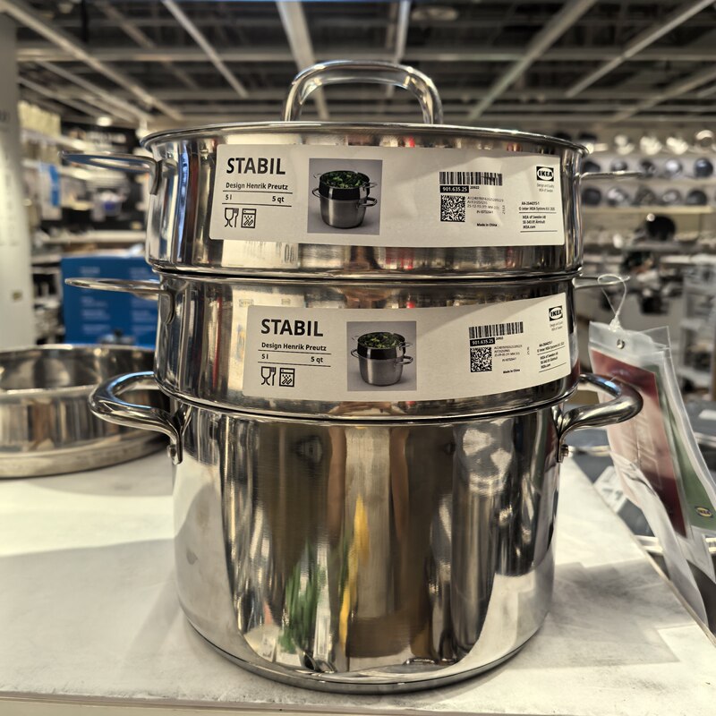 Genuine Ikea 365+ Pot with Lid, Stainless Steel Soup Pot, Steamer, Three-Layer Thick Bottom, Suitable for Induction Cooker and Gas Stove