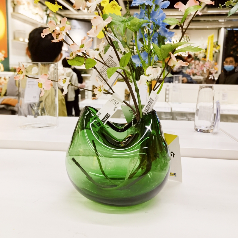 Authentic Ikea Ankomst Vase Flower Arrangement Pot Decoration for Guesthouse Living Room Glass Green Cat Bottle