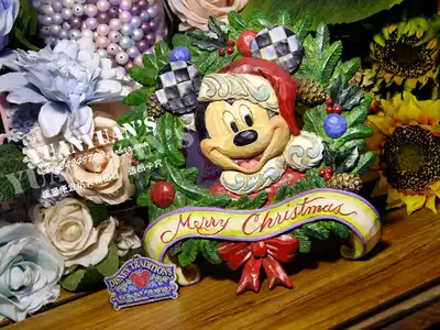 Spot★jim shore's new Christmas wreath shape Mickey large decorative plate decoration wall decoration