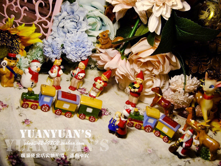 European and American single vintage ceramic doll teddy bear fawn pony train mini pendant DIY pendant 15 styles