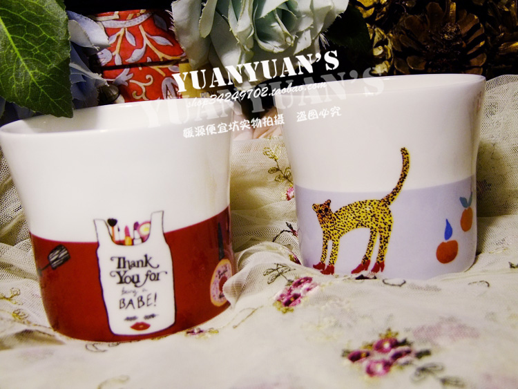 Export Korean new artist heel heel leopard lipstick printing high quality bone ceramic to cup box gift