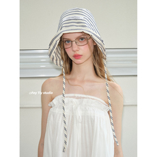 Головной убор feytiy 古早少女条纹渔夫帽系带包头帽显脸小百搭水桶帽盆帽韩版