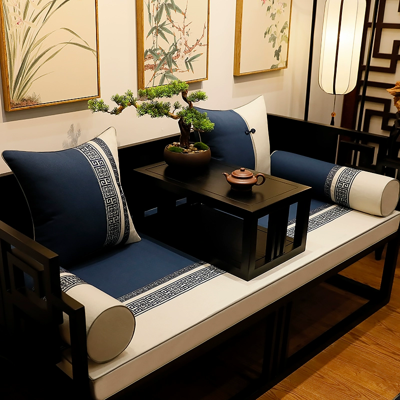 Mới phong cách Trung Quốc gỗ rắn La Hán nệm năm mảnh cổ điển gỗ gụ nội thất đệm bông và vải lanh thoáng khí chống trượt mùa hè - Ghế đệm / đệm Sofa