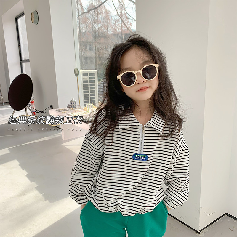 Egg roll mm girl thick T-shirt 2022 new spring autumn season Korean version foreign pie long sleeve baby trendy striped spring clothing blouse