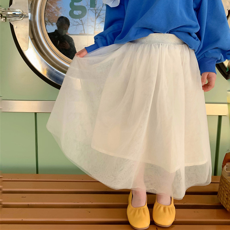 Egg roll mm girl's net dress 2022 new Korean girl's half - body skirt sweet fairy long - edition skirt