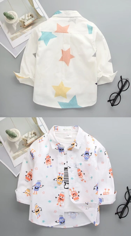 Áo sơ mi trẻ em dài tay, quần áo bé trai cotton thường xuân thu, sơ mi inch, bé gái, áo chống nắng mùa hè, cotton mỏng - Áo sơ mi