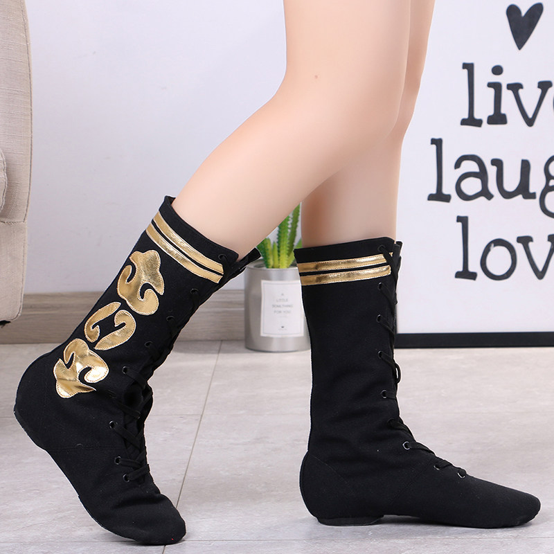 Tall adult canvas jazz boots soft sole dance shoes new training shoes women's modern body ballet shoes