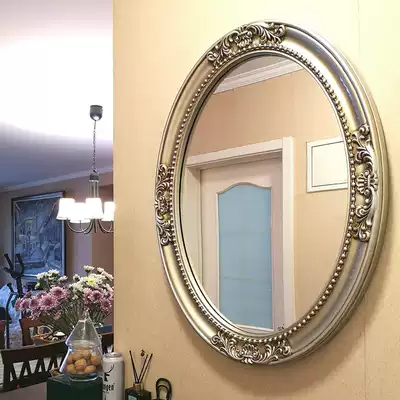 European oval bathroom mirror dressing room wall-mounted cosmetic mirror cosmetic mirror Hotel beauty salon retro decorative mirror frame