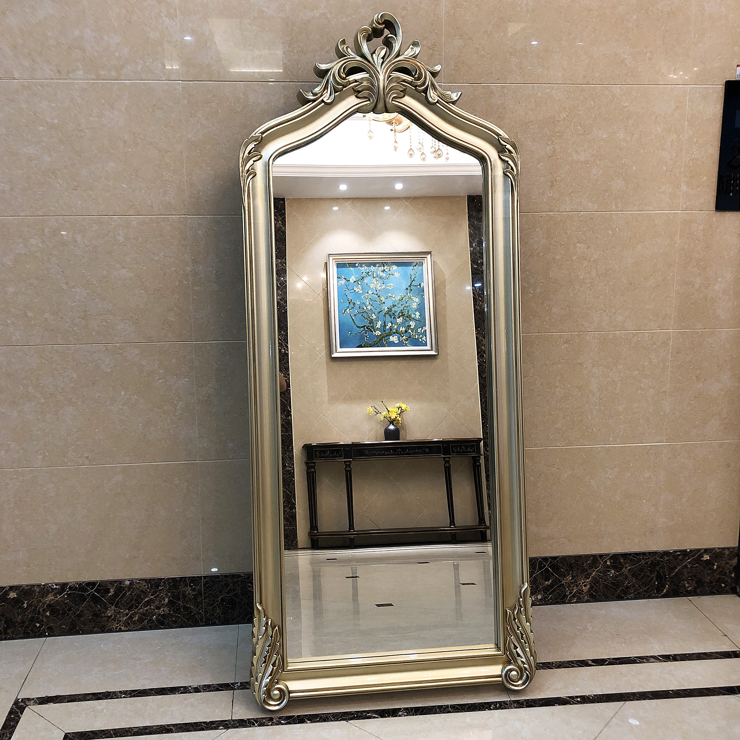 European-style new retro floor-to-ceiling mirror full-length mirror full-body wall-mounted full-length mirror home clothing store with bracket mirror