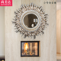 European style French wall decoration mirror hanging wall Sun decoration round mirror living room entrance storefront decoration frame background decoration