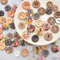 Buttons Natural wood buckle Sea shell buckle Resin buckle Printed solid wood clothes button DIY handmade accessories 15 pieces