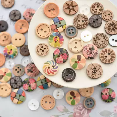 Buttons Natural wood buckle Sea shell buckle Resin buckle Printed solid wood clothes buttons DIY handmade accessories 15 pieces
