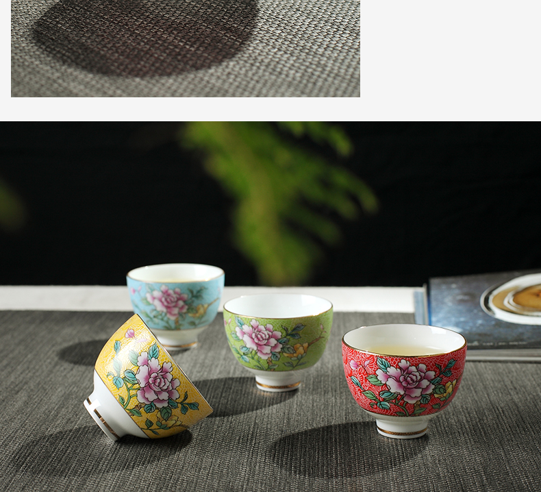 Jingdezhen ceramic tea set pastel manual pick flowers craft glass ceramic cups sample tea cup 6 suits for move