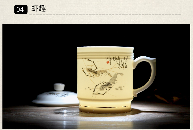 Large cups with cover ipads porcelain cup thin body paint line ceramic cup Large - capacity water cup home office cup overlord cup