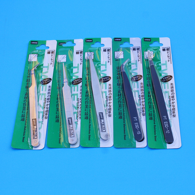 Stainless steel tweezers straight head bending tweezers tip head anti-static small clamp pitch piece piece of pinch clamp repair tool